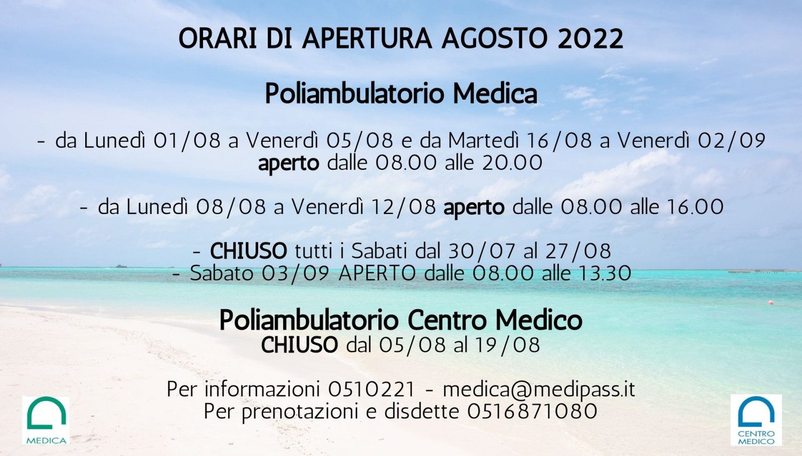 ORARI DI APERTURA AGOSTO 2022